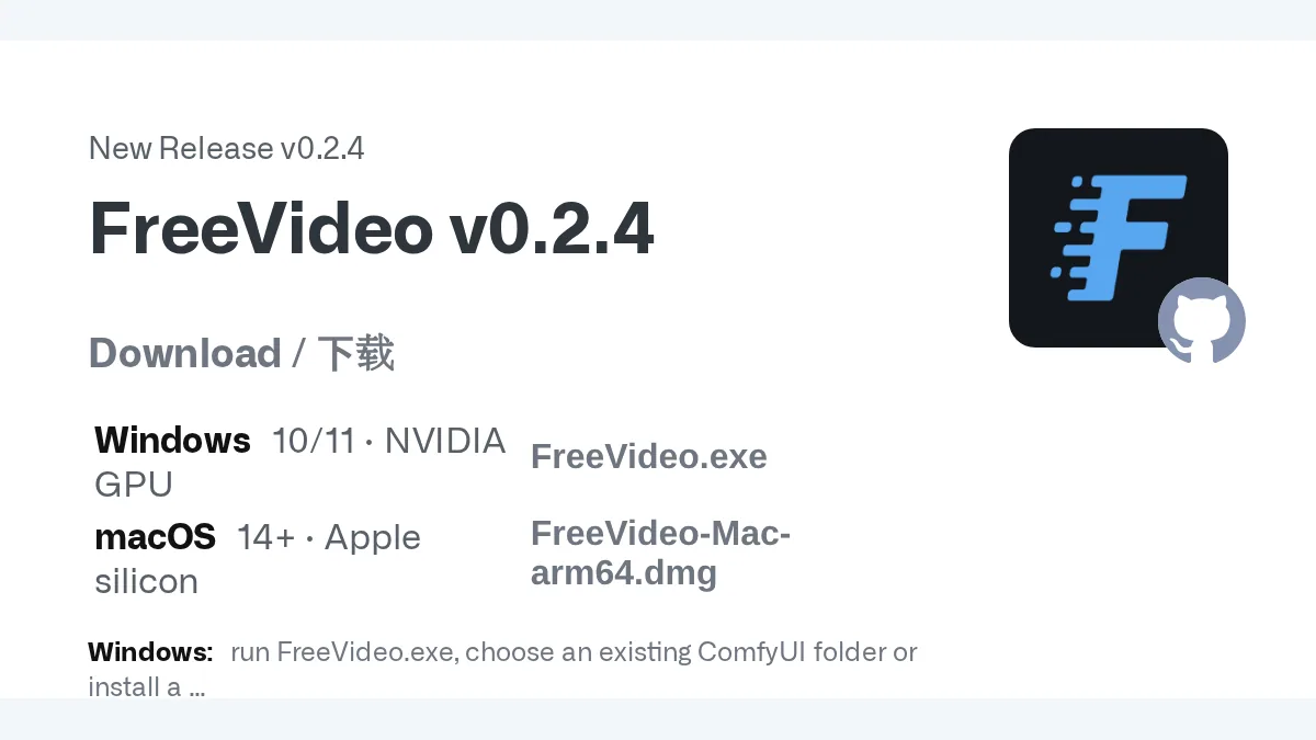 FreeVideo v0.2.4 官方 GitHub 发布预览图
