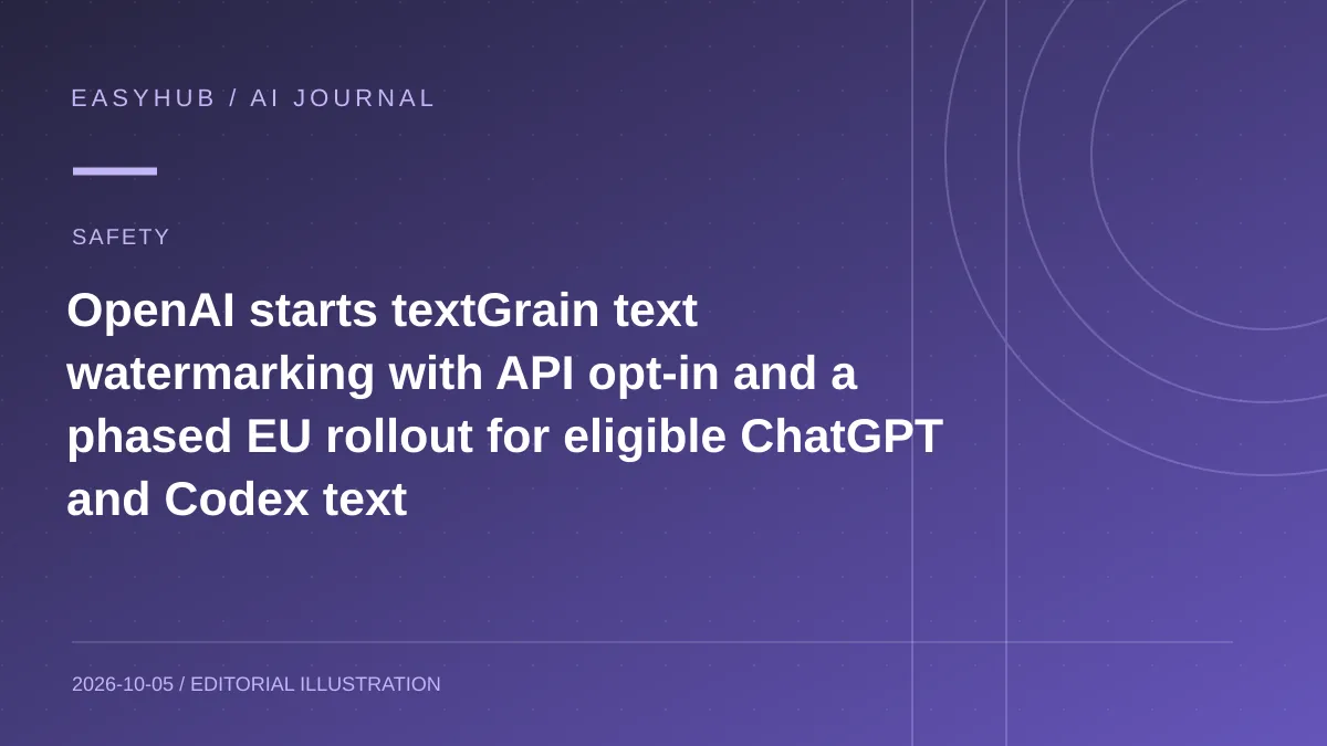 资讯编辑示意图：OpenAI 启动 textGrain 文本水印：API 可选择开启，欧盟 ChatGPT/Codex 将分阶段加入不可见标记