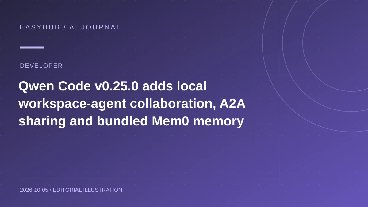 资讯编辑示意图：Qwen Code v0.25.0 发布：加入本地 Workspace Agent 协作、A2A 共享与 Mem0 记忆