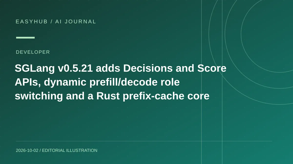 资讯编辑示意图：SGLang v0.5.21 发布：新增 Decisions / Score API，PD 实例可动态切换，前缀缓存默认迁到 Rust