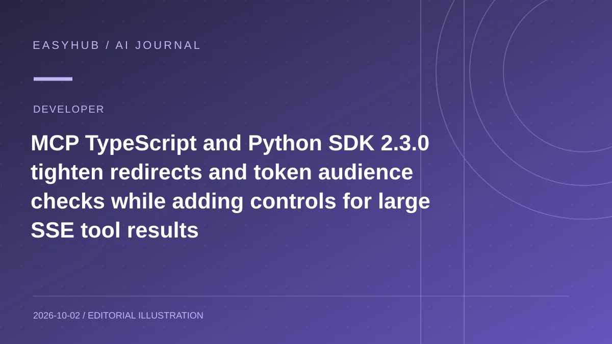 资讯编辑示意图：MCP TypeScript / Python SDK 2.3.0 发布：收紧跨域跳转与令牌 audience，并给大 SSE 工具结果加资源上限