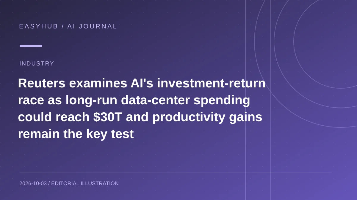 资讯编辑示意图：Reuters 梳理 AI 万亿美元投入与回报压力：数据中心长期支出可能达 30 万亿美元，生产率兑现仍是核心问题