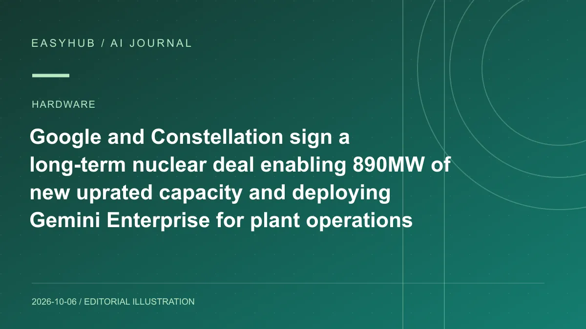 资讯编辑示意图：Google 与 Constellation 签长期核电合作：新增 890MW 核电增容，并用 Gemini Enterprise 优化电站规划与运营