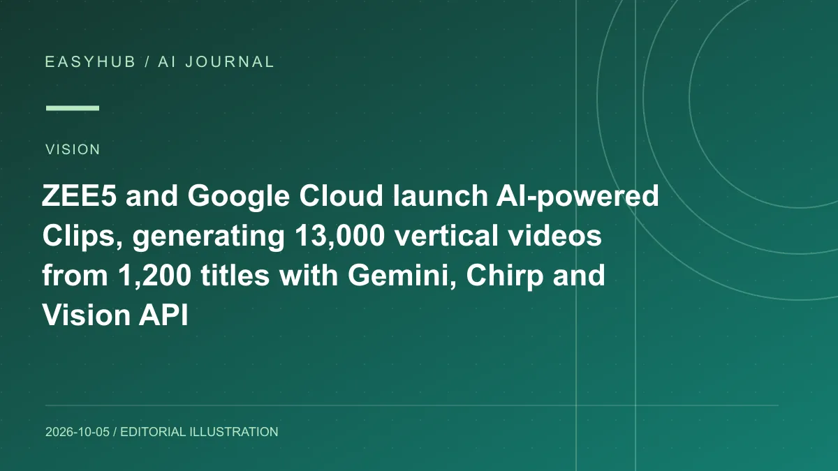 资讯编辑示意图：ZEE5 与 Google Cloud 推出 AI Clips：Gemini、Chirp 与 Vision API 已从 1200 部作品自动生成 1.3 万条竖屏短视频