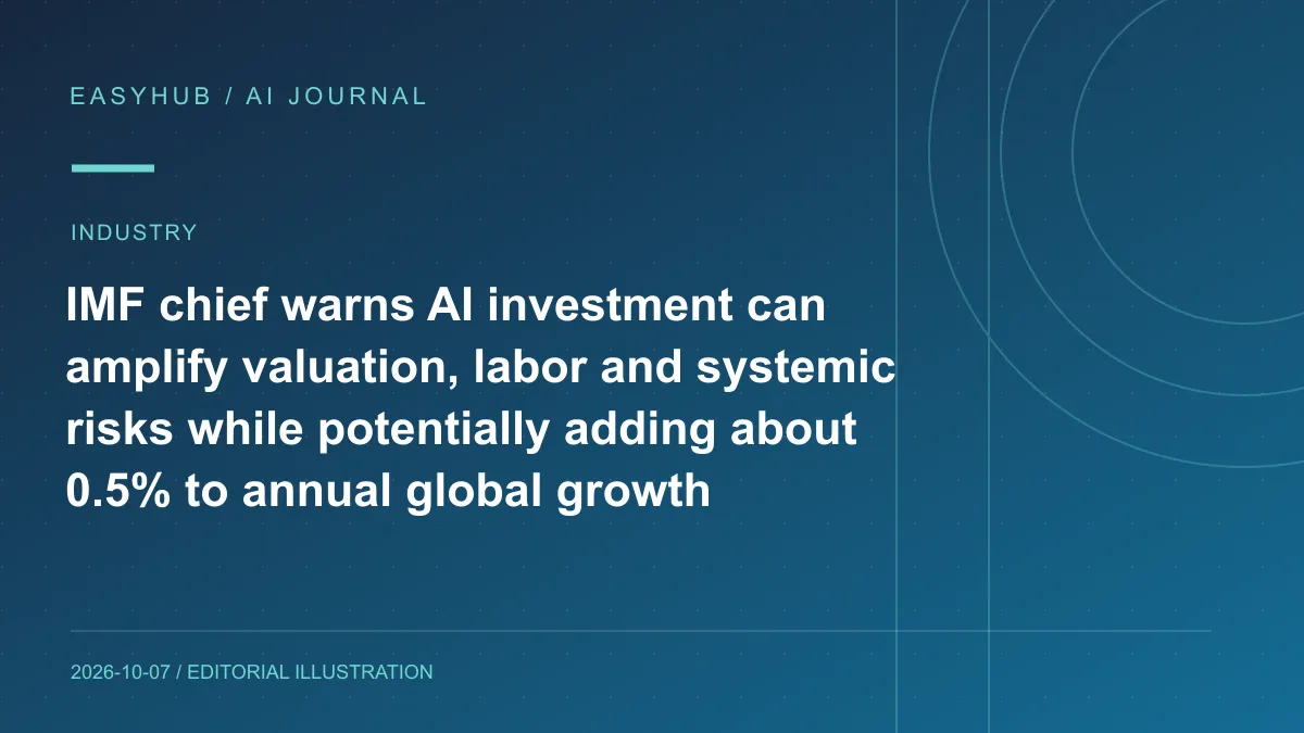 资讯编辑示意图：IMF 总裁警告 AI 投资热潮带来估值、就业与系统性风险，但治理得当可每年额外贡献约 0.5% 全球增长
