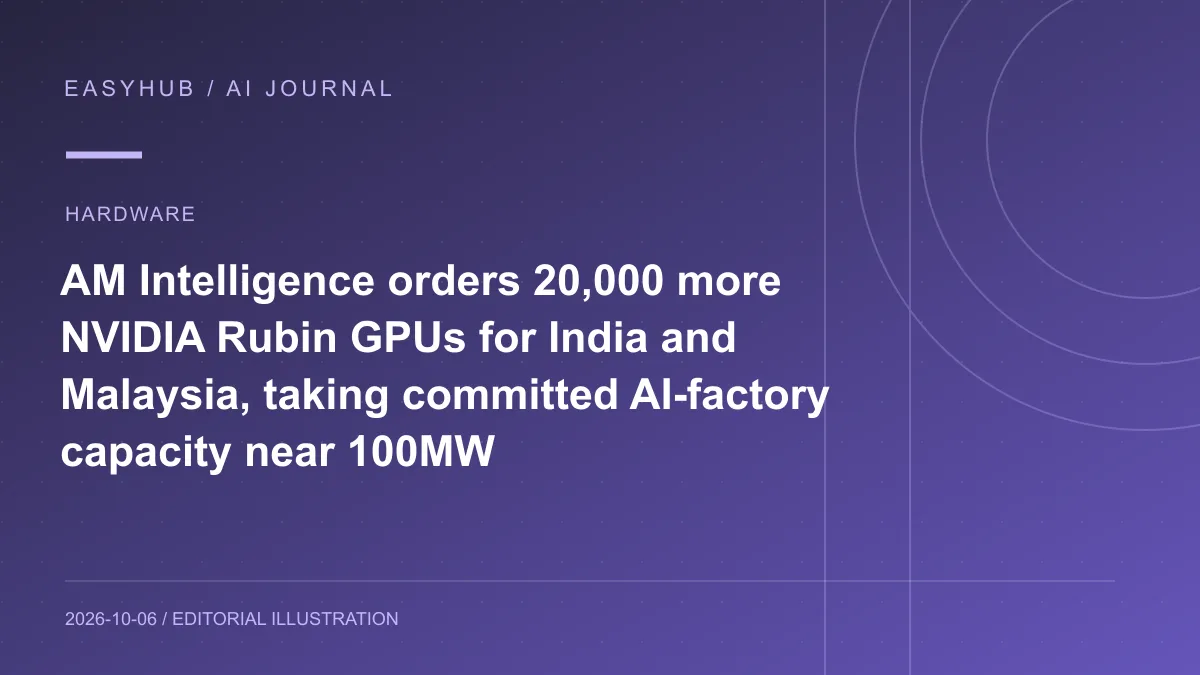资讯编辑示意图：AM Intelligence 再订 2 万张 NVIDIA Rubin GPU：印度与马来西亚 AI 工厂扩至近 100MW