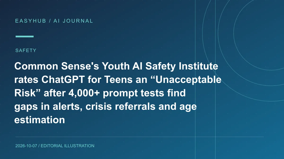 资讯编辑示意图：Common Sense 独立评测将 ChatGPT for Teens 评为“不可接受风险”：4000+ 提示测试指向家长告警、危机转介与年龄识别缺口
