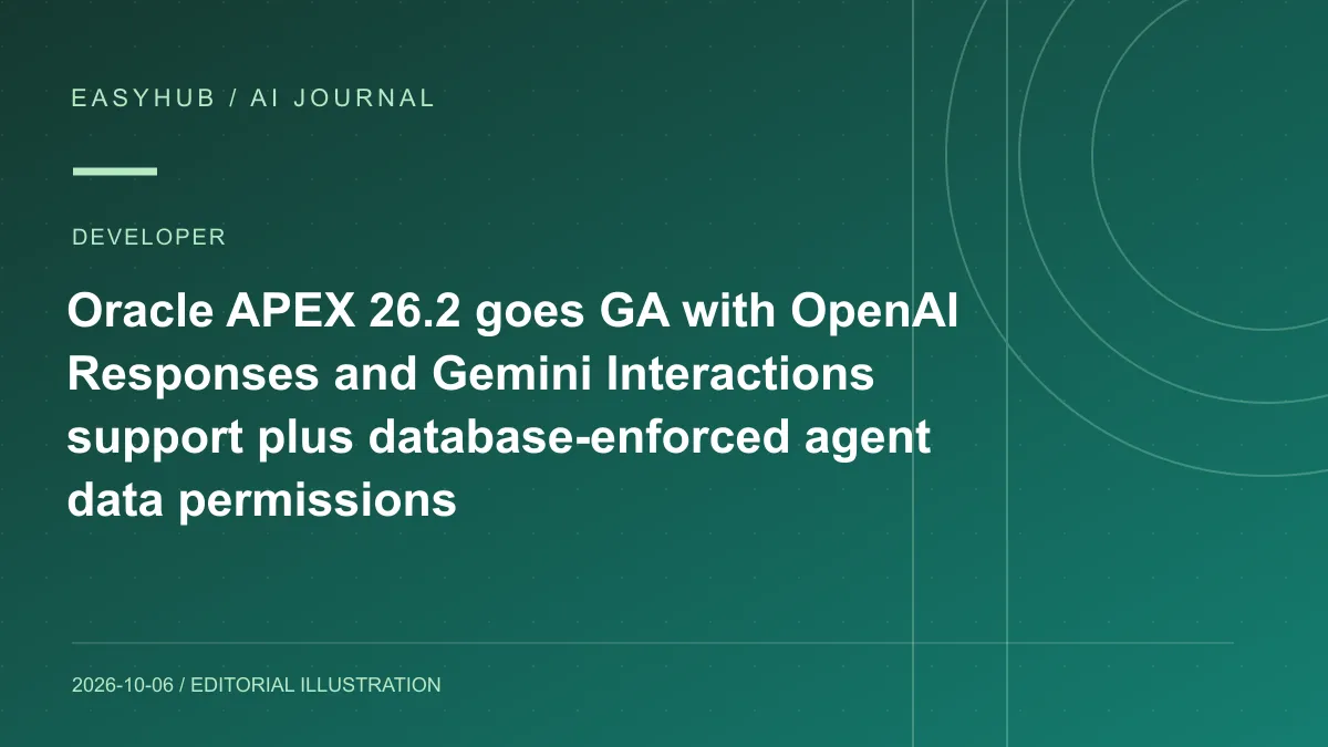 资讯编辑示意图：Oracle APEX 26.2 正式发布：AI Agent 接入 OpenAI Responses/Gemini Interactions，并把数据权限下沉到数据库