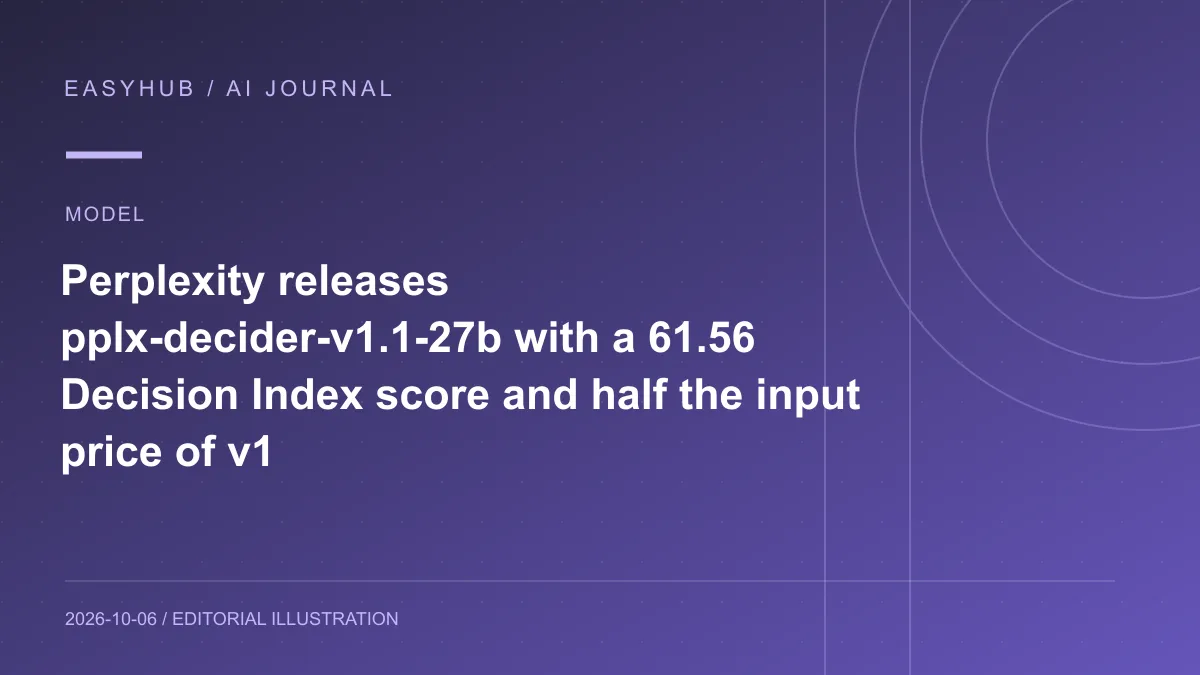资讯编辑示意图：Perplexity 发布 pplx-decider-v1.1-27b：Decision Index 升至 61.56，价格降到 v1 一半
