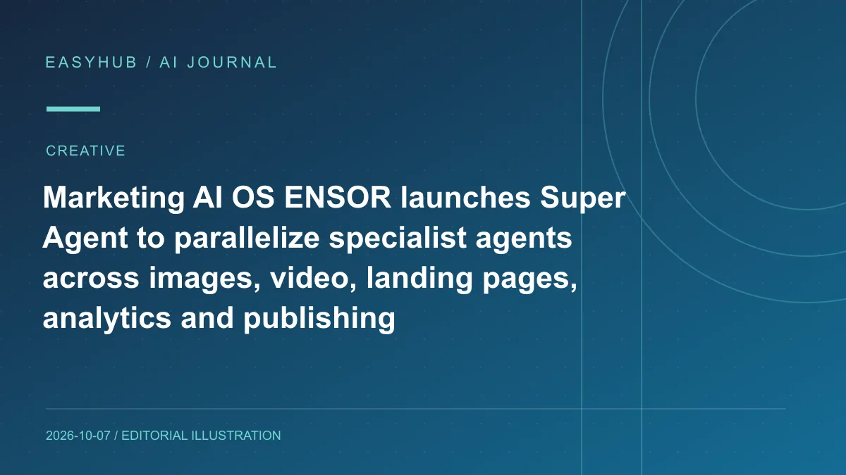 资讯编辑示意图：营销 AI OS ENSOR 推出 Super Agent：一个请求并行调度专业 Agent，完成图片、视频、LP、分析到发布