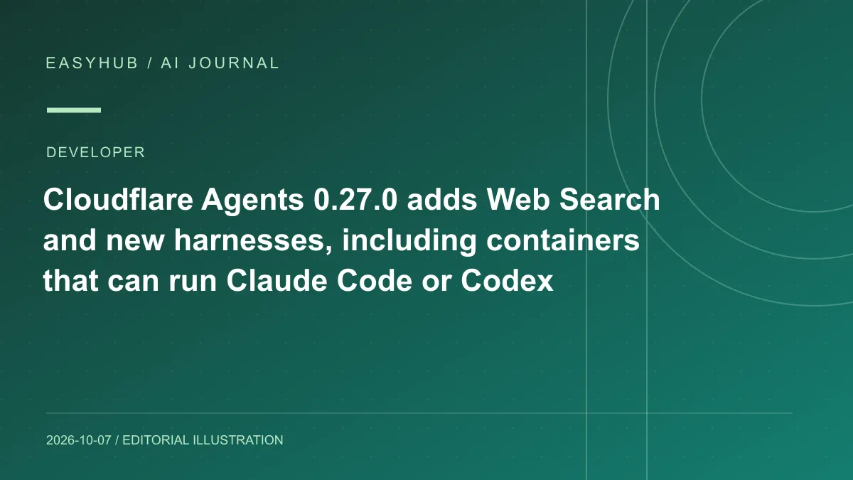 资讯编辑示意图：Cloudflare Agents 0.27.0 发布：新增 Web Search、ContainerHarness，并可在容器中运行 Claude Code 或 Codex