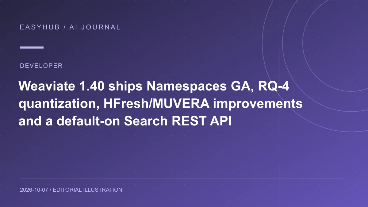 资讯编辑示意图：Weaviate 1.40 发布：Namespaces 转 GA，并加入 RQ-4 量化、HFresh/MUVERA 与默认开启的 Search REST API