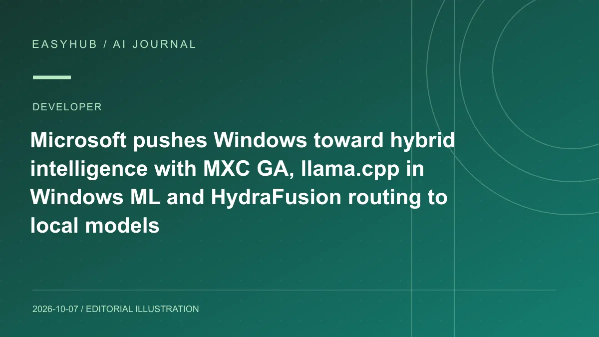 资讯编辑示意图：Microsoft 把 Windows 推向“混合智能”：MXC 正式可用，Windows ML 接入 llama.cpp，并让 HydraFusion 路由本地模型